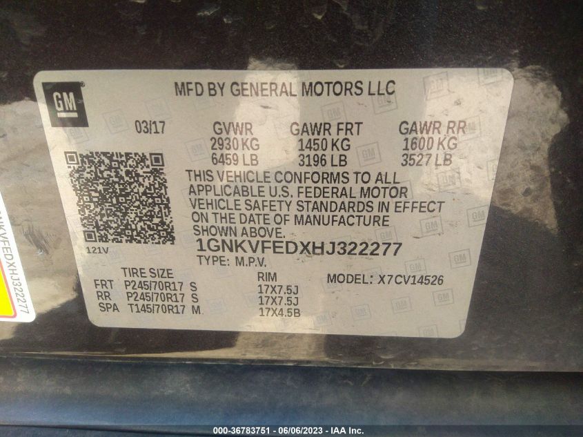 2017 CHEVROLET TRAVERSE LS - 1GNKVFEDXHJ322277