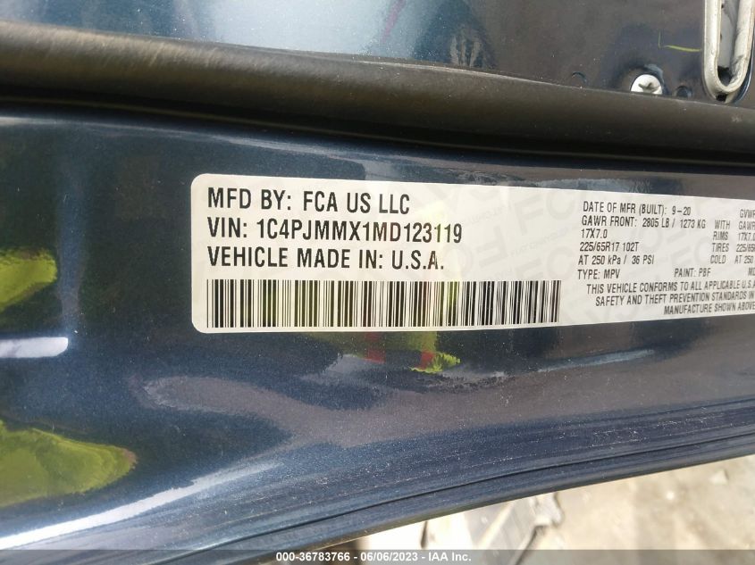 2021 JEEP CHEROKEE LATITUDE LUX - 1C4PJMMX1MD123119