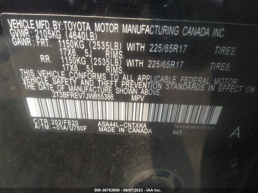2018 TOYOTA RAV4 LE - 2T3BFREV7JW855386