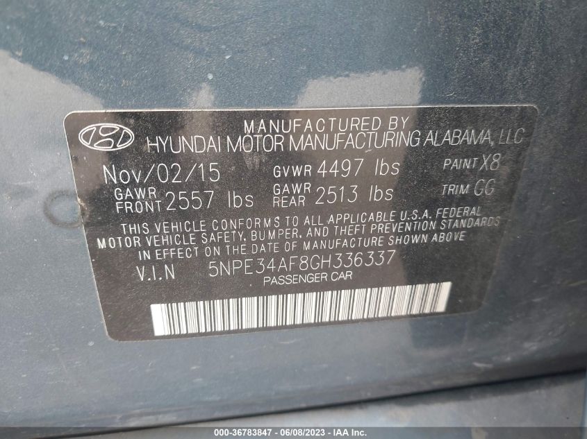 2016 HYUNDAI SONATA 2.4L SPORT - 5NPE34AF8GH336337