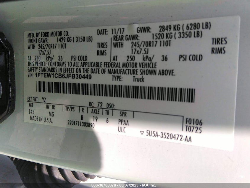 VIN 1FTEW1CB6JFB30449 2018 FORD F-150 XL/XLT