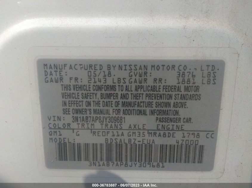 2018 NISSAN SENTRA S - 3N1AB7AP8JY309681
