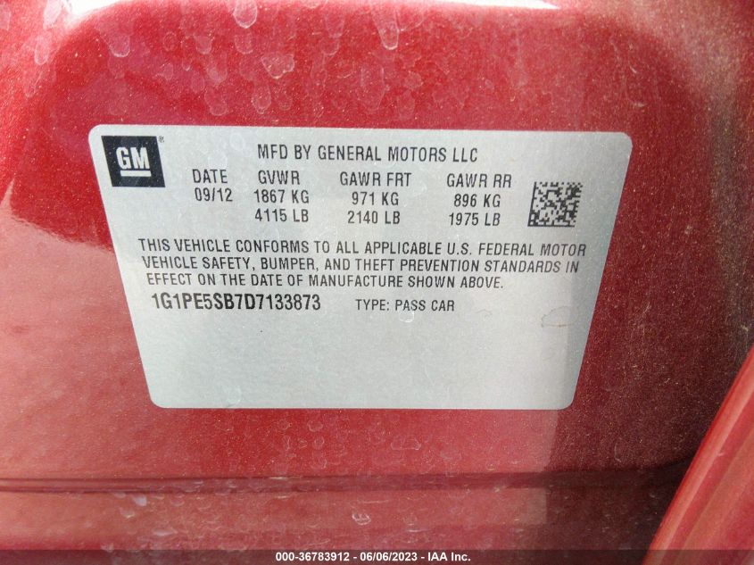 2013 CHEVROLET CRUZE 2LT - 1G1PE5SB7D7133873
