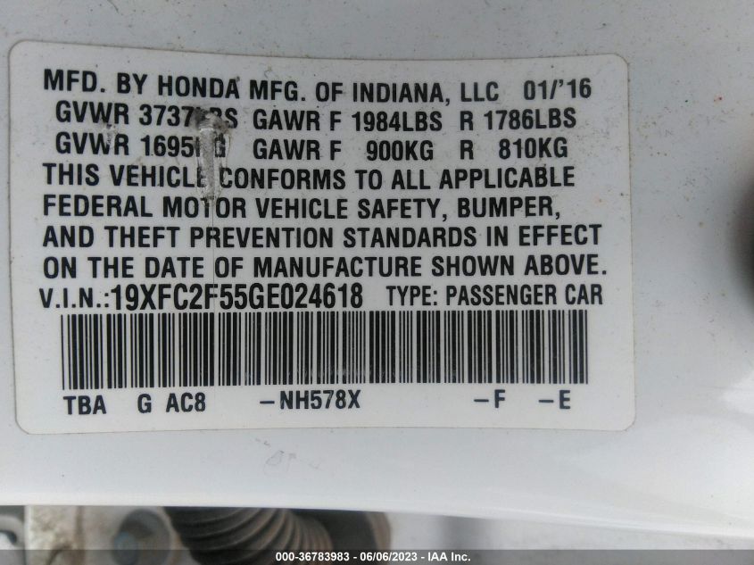 2016 HONDA CIVIC SEDAN LX - 19XFC2F55GE024618