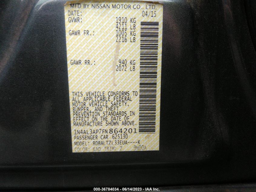 2015 NISSAN ALTIMA 2.5/S/SV/SL - 1N4AL3AP7FN864201