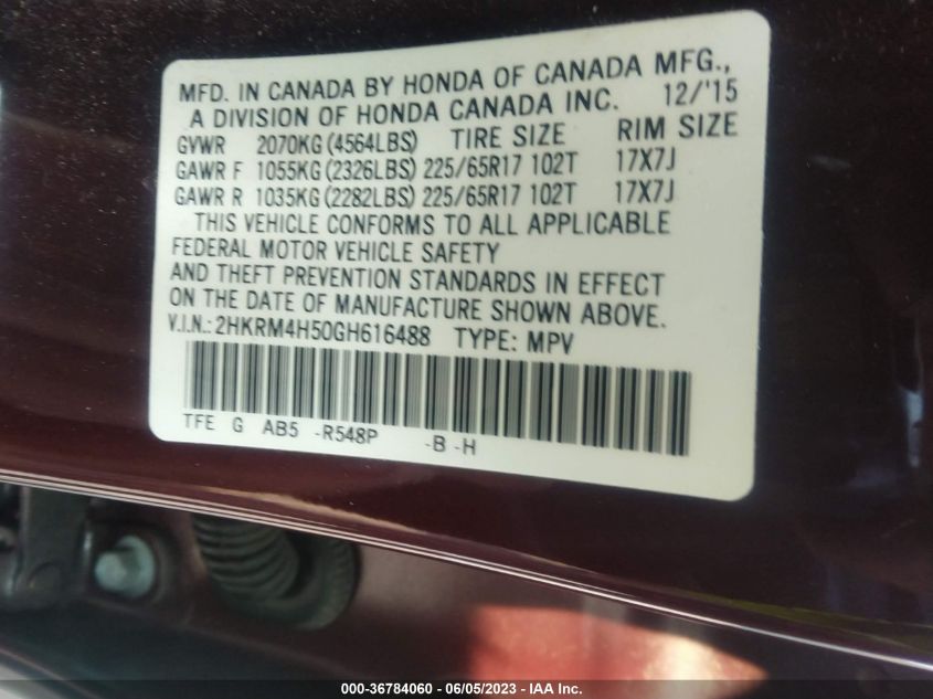2016 HONDA CR-V EX - 2HKRM4H50GH616488