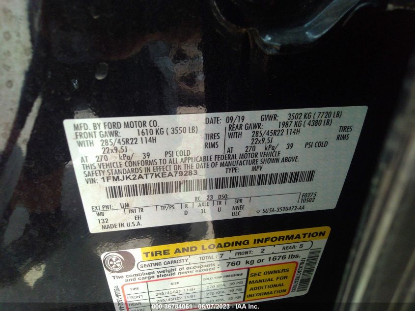 2019 FORD EXPEDITION MAX LIMITED - 1FMJK2AT7KEA79283