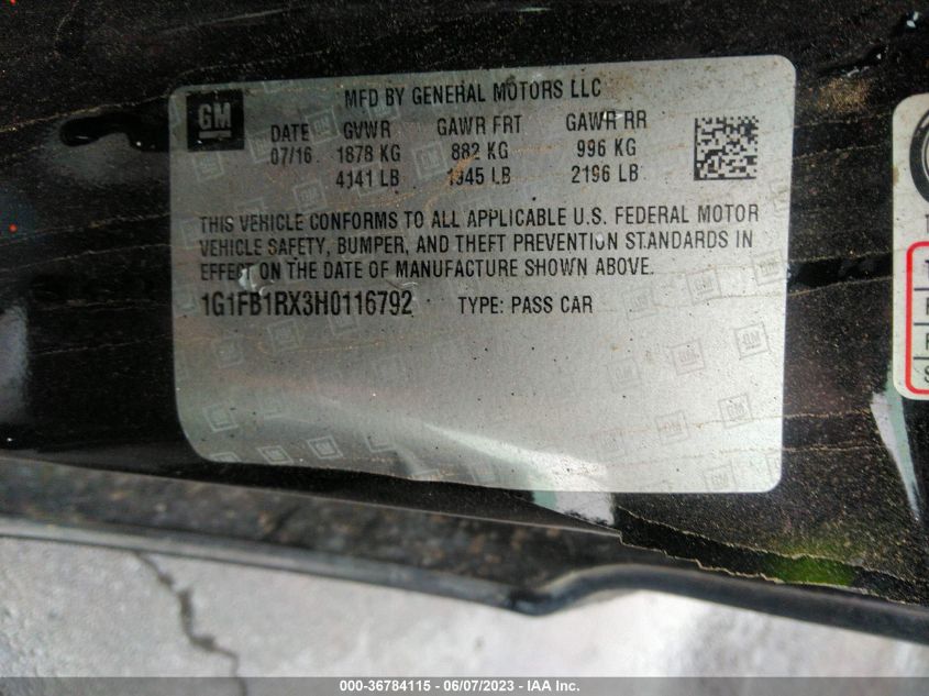 2017 CHEVROLET CAMARO 1LT - 1G1FB1RX3H0116792