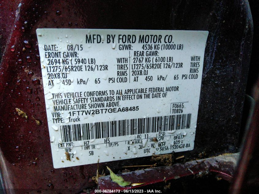 2016 FORD SUPER DUTY F-250 SRW LARIAT/PLATINUM - 1FT7W2BT7GEA68485