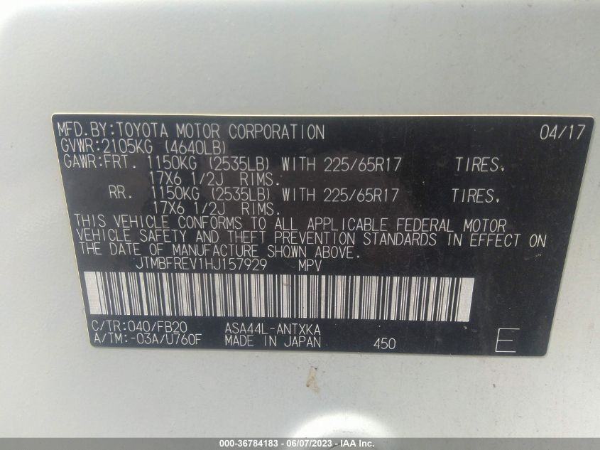 2017 TOYOTA RAV4 LE - JTMBFREV1HJ157929