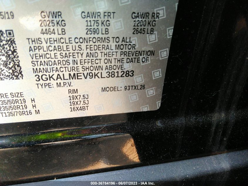 2019 GMC TERRAIN SLE - 3GKALMEV9KL381283