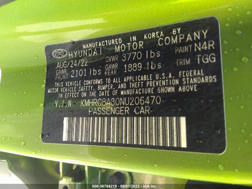 2022 HYUNDAI VENUE SEL/LIMITED - KMHRC8A30NU206470