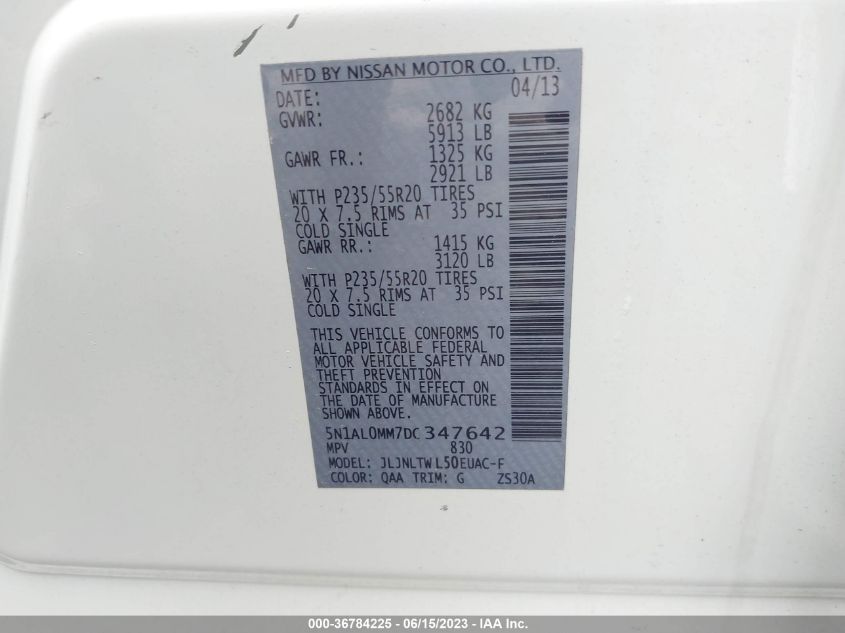 2013 INFINITI JX - 5N1AL0MM7DC347642