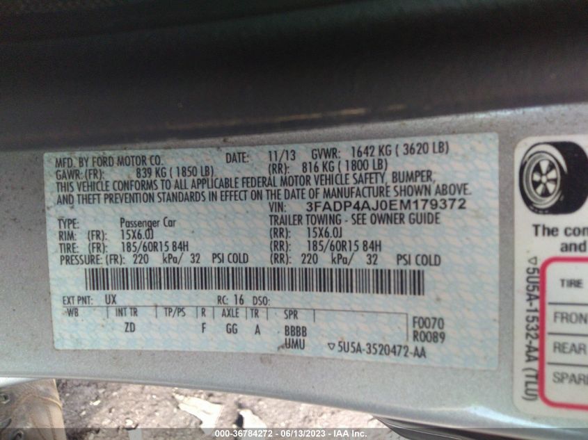 2014 FORD FIESTA S - 3FADP4AJ0EM179372