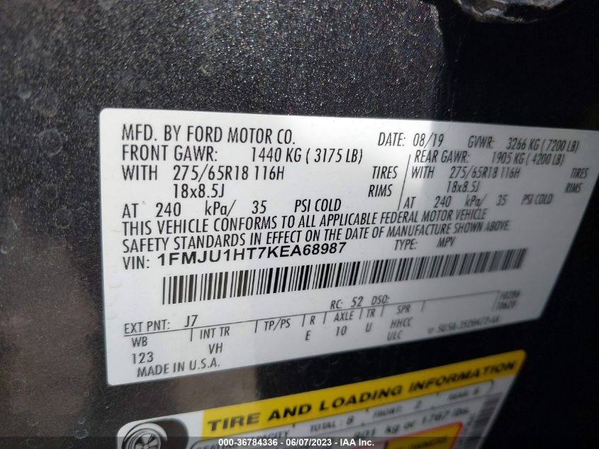 2019 FORD EXPEDITION XLT - 1FMJU1HT7KEA68987