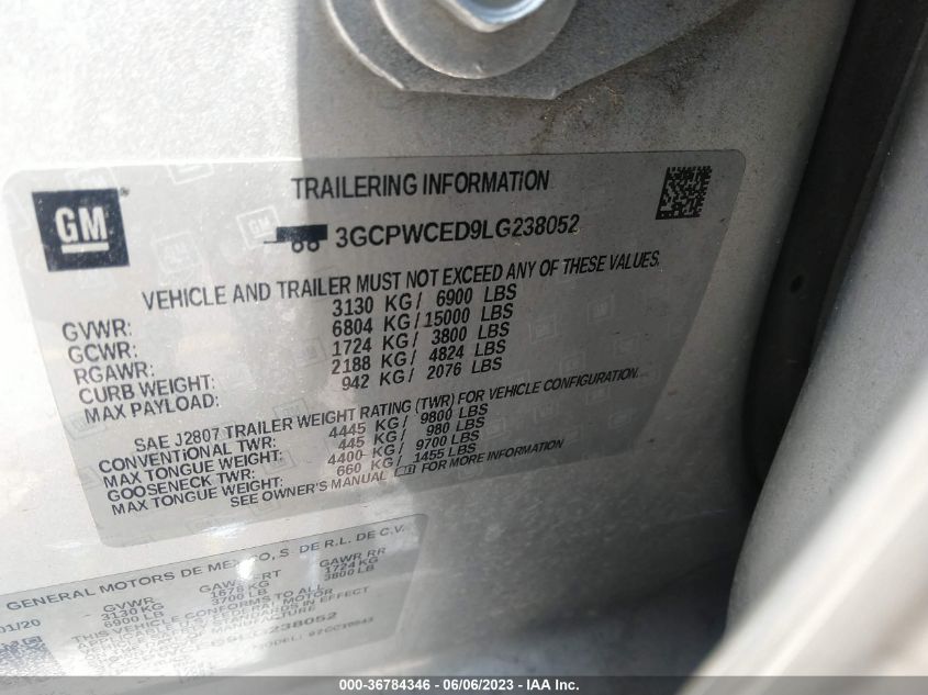 2020 CHEVROLET SILVERADO 1500 LT - 3GCPWCED9LG238052