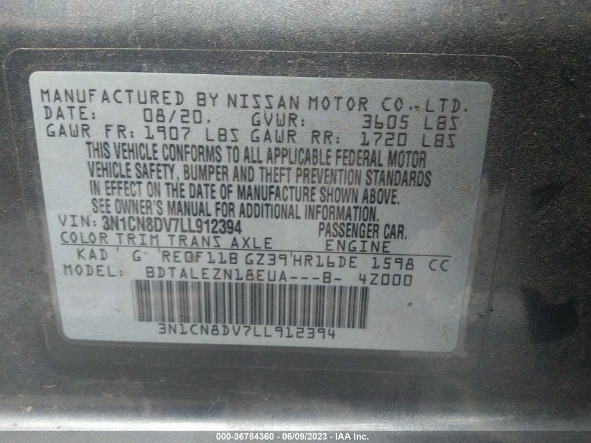 2020 NISSAN VERSA S - 3N1CN8DV7LL912394