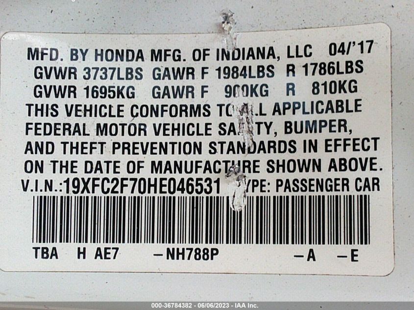 2017 HONDA CIVIC SEDAN EX - 19XFC2F70HE046531