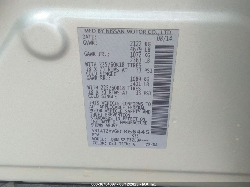 2014 NISSAN ROGUE SL - 5N1AT2MV6EC866445