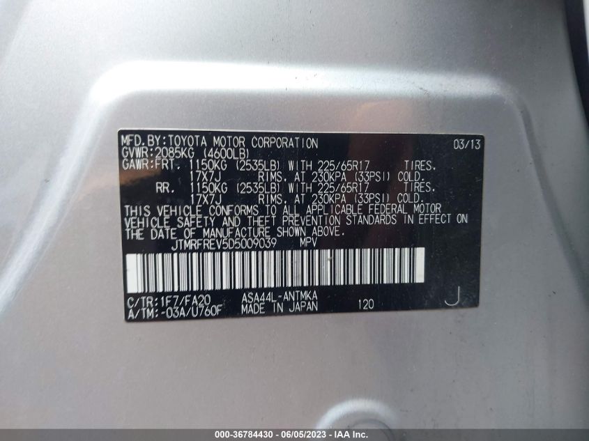2013 TOYOTA RAV4 XLE - JTMRFREV5D5009039