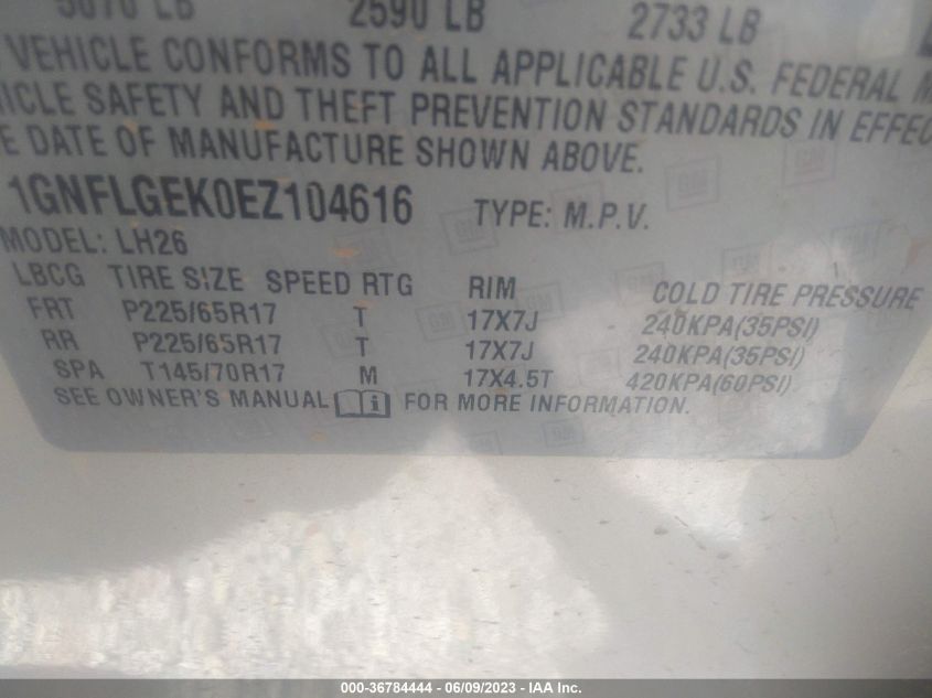 2014 CHEVROLET EQUINOX LT - 1GNFLGEK0EZ104616