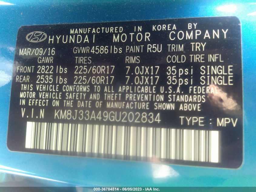 2016 HYUNDAI TUCSON SE - KM8J33A49GU202834