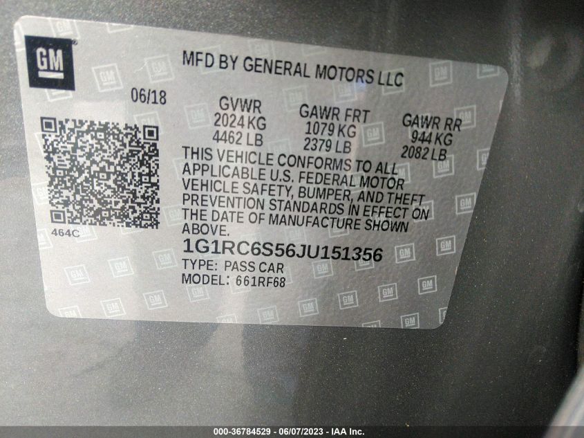 2018 CHEVROLET VOLT LT - 1G1RC6S56JU151356