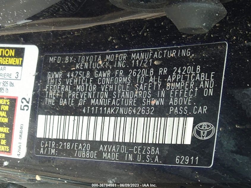 2022 TOYOTA CAMRY SE - 4T1T11AK7NU642632