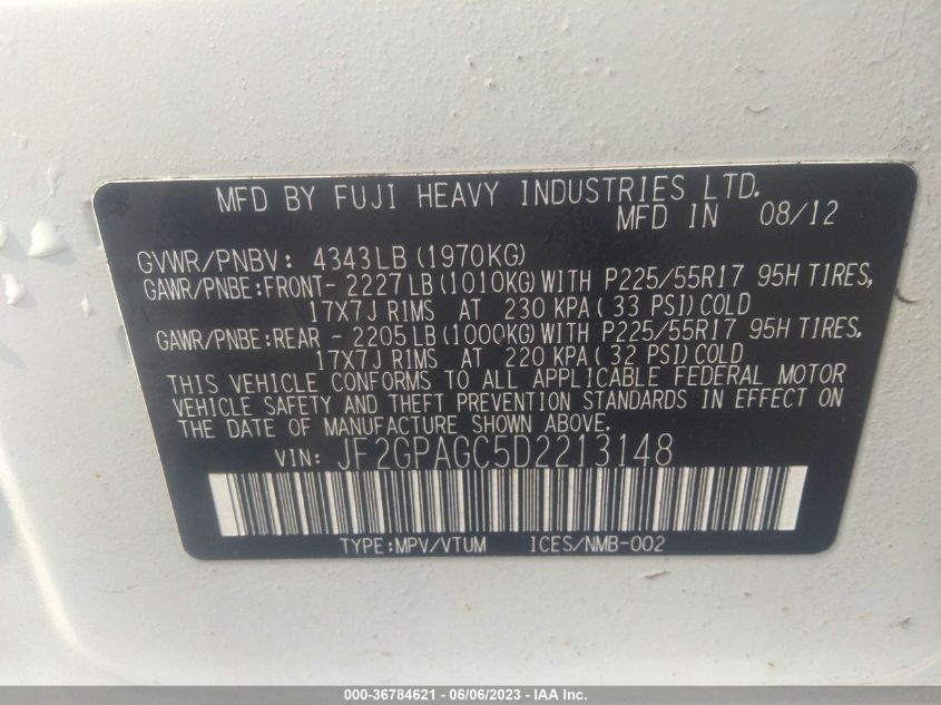 2013 SUBARU XV CROSSTREK LIMITED - JF2GPAGC5D2213148