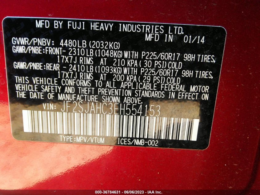 2014 SUBARU FORESTER 2.5I LIMITED - JF2SJAHC3EH554153