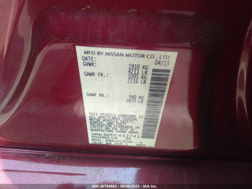 2015 NISSAN ALTIMA 2.5 S - 1N4AL3AP5FC433741
