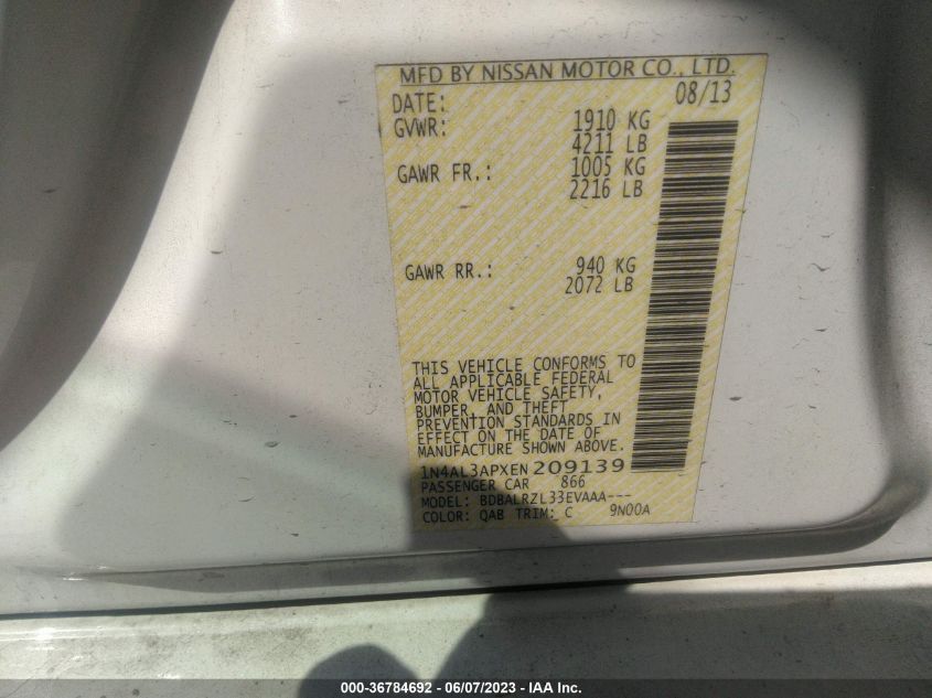 2014 NISSAN ALTIMA 2.5 S - 1N4AL3APXEN209139
