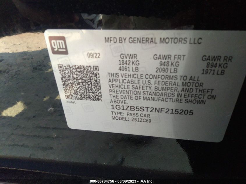 2022 CHEVROLET MALIBU LS - 1G1ZB5ST2NF215205