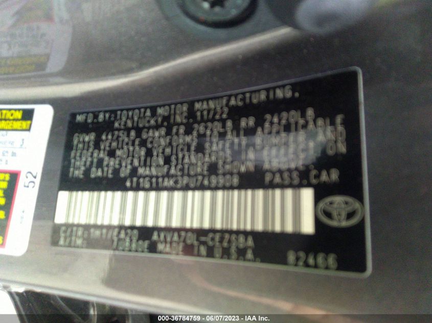 2023 TOYOTA CAMRY SE/SE NIGHTSHADE - 4T1G11AK3PU749908