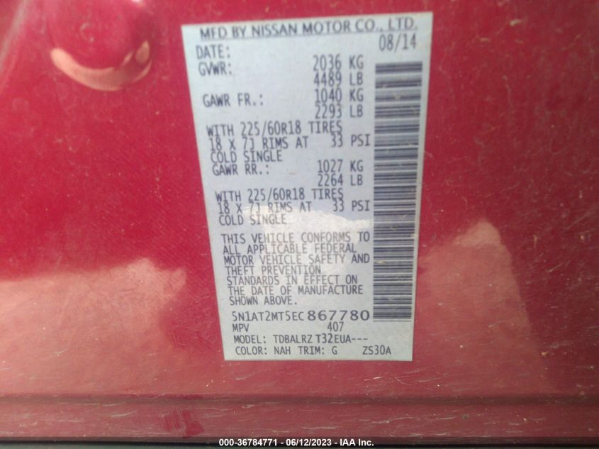 2014 NISSAN ROGUE SL - 5N1AT2MT5EC867780