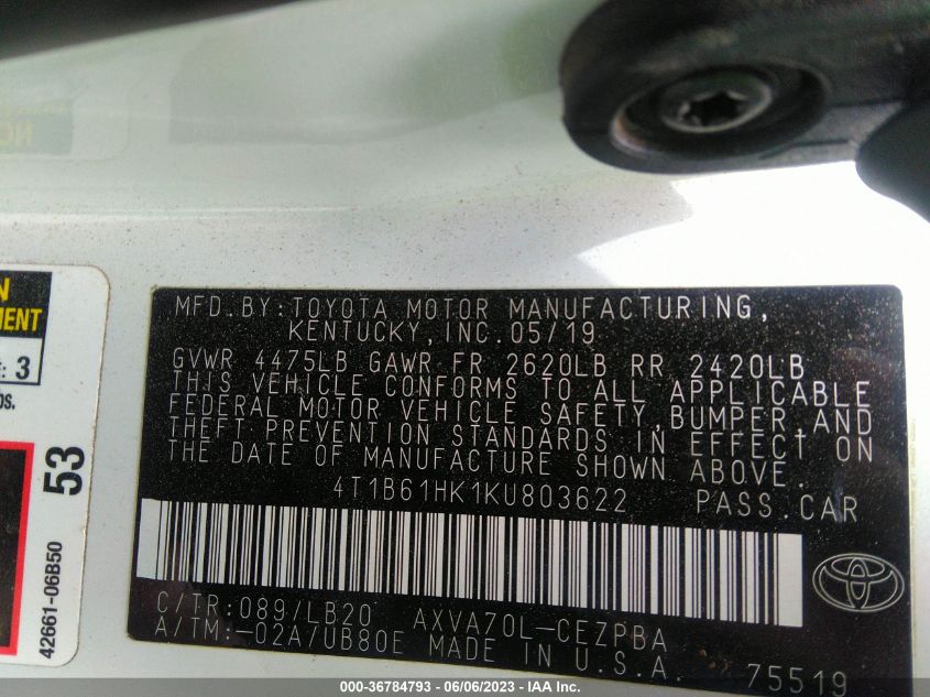 2019 TOYOTA CAMRY XSE - 4T1B61HK1KU803622