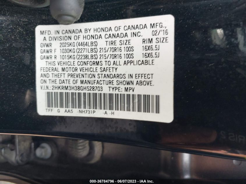 2016 HONDA CR-V LX - 2HKRM3H38GH528703