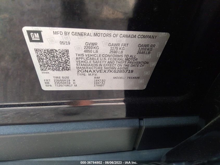2019 CHEVROLET EQUINOX LT - 2GNAXVEX7K6285719