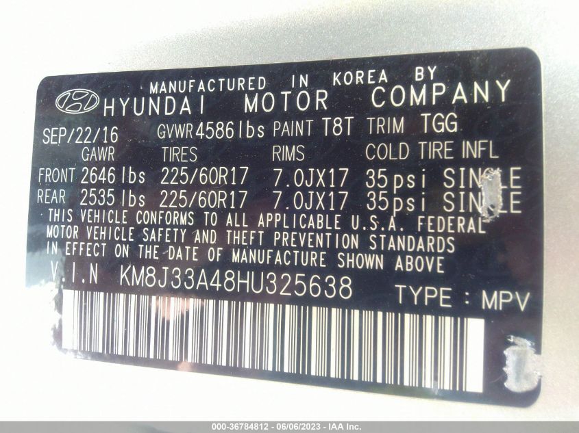 2017 HYUNDAI TUCSON SE - KM8J33A48HU325638