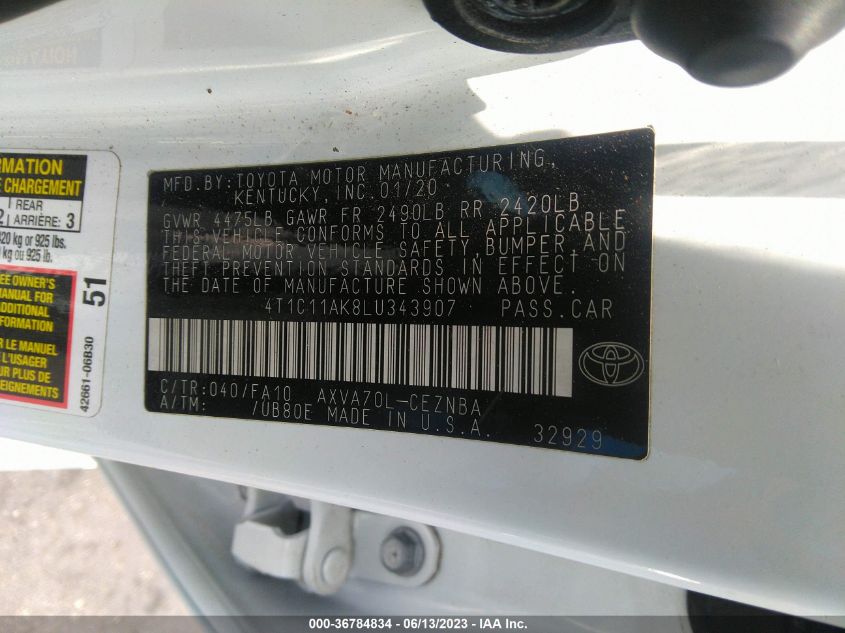 2020 TOYOTA CAMRY LE - 4T1C11AK8LU343907