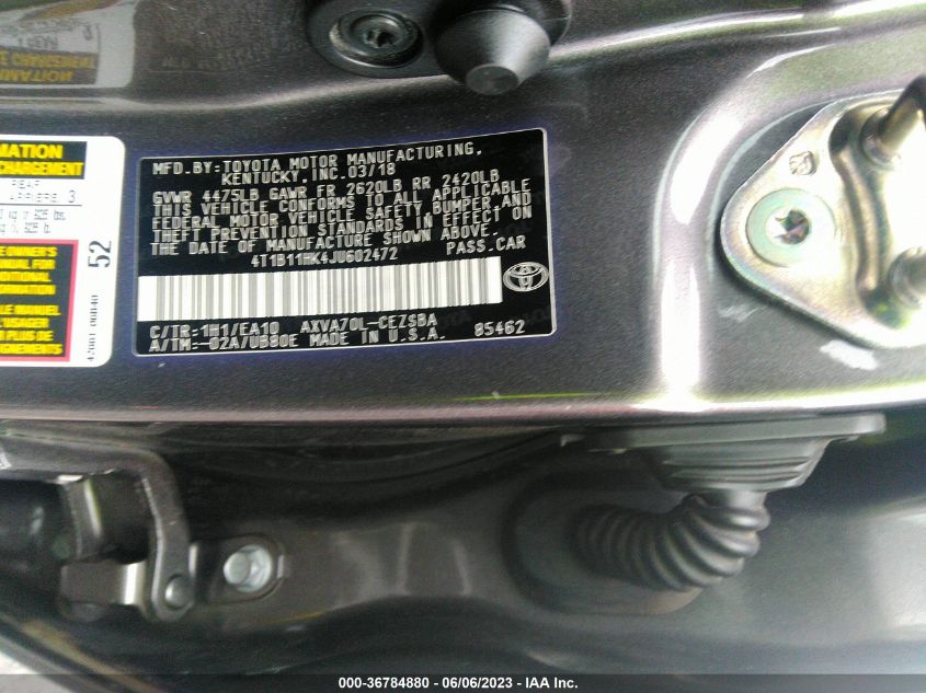 2018 TOYOTA CAMRY SE - 4T1B11HK4JU602472