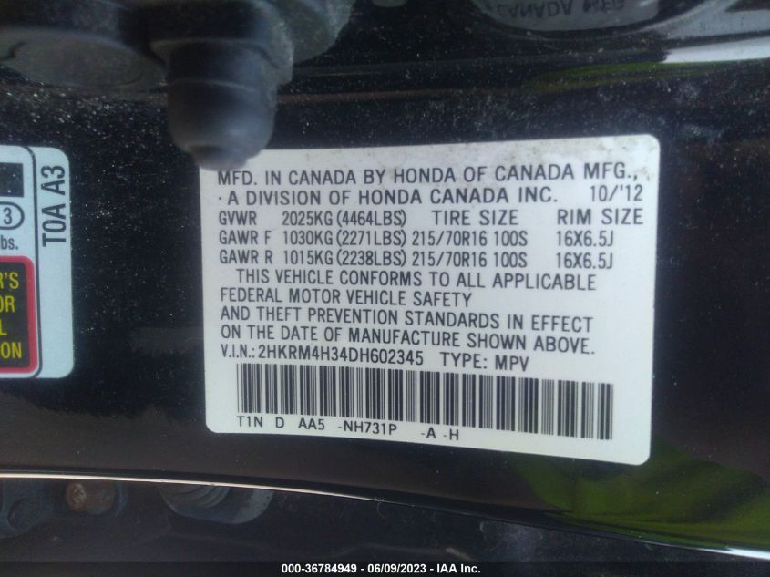 2013 HONDA CR-V LX - 2HKRM4H34DH602345