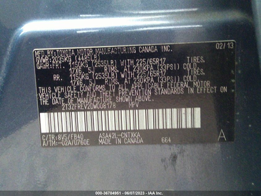 2013 TOYOTA RAV4 LE - 2T3ZFREV2DW008178