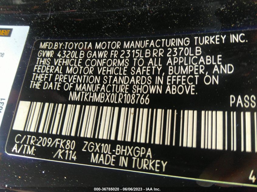 2020 TOYOTA C-HR XLE/LE/LIMITED - NMTKHMBX0LR108766