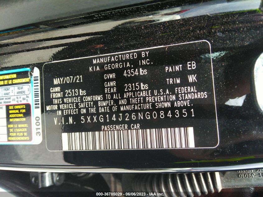 2022 KIA K5 LXS - 5XXG14J26NG084351