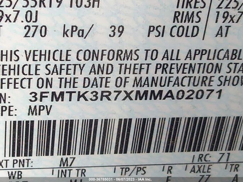 2021 FORD MUSTANG MACH-E PREMIUM - 3FMTK3R7XMMA02071