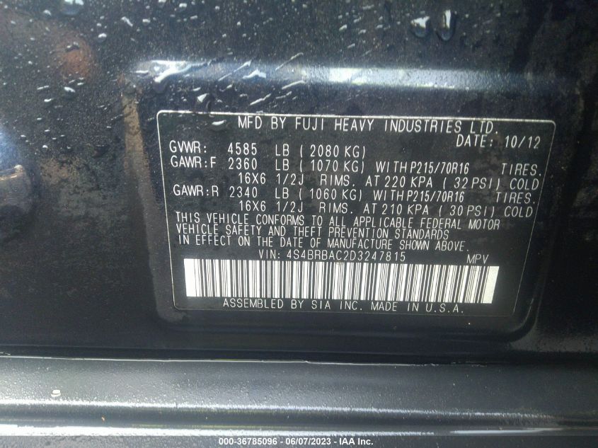 2013 SUBARU OUTBACK 2.5I - 4S4BRBAC2D3247815