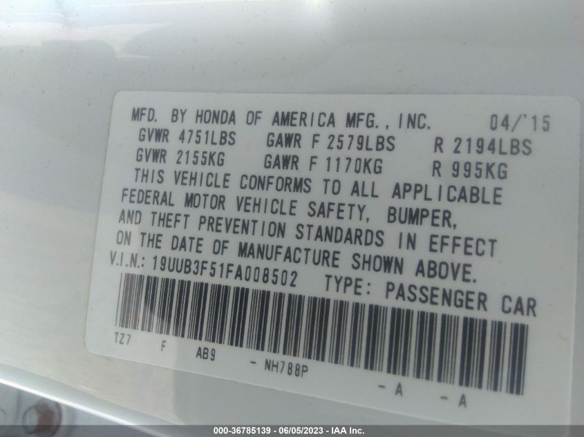 2015 ACURA TLX V6 TECH - 19UUB3F51FA008502
