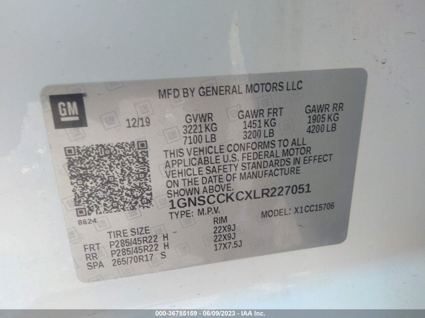 2020 CHEVROLET TAHOE PREMIER - 1GNSCCKCXLR227051