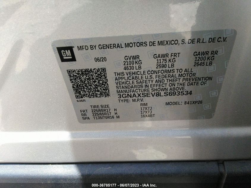 2020 CHEVROLET EQUINOX LS - 3GNAXSEV8LS693534